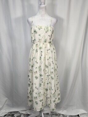 Lulus Perfect Summer Dress Off White With Green Midi Boho Spaghetti Strapes Sz S